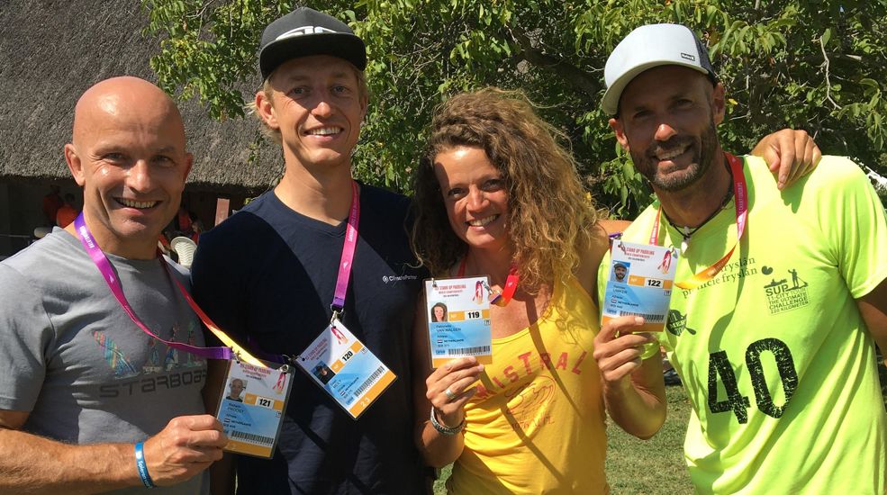 Nederlandse deelnemers aan het WK Suppen vlnr: Richard Proost, Daan Meily, Petronella van Malsen, Reinder IJmker (Donato Freens niet op foto)